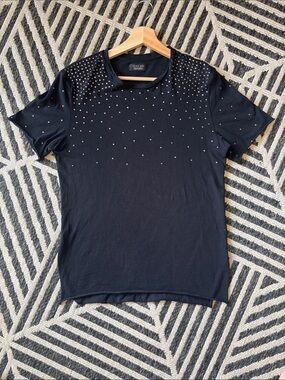 Zara Black Studded Crewneck Tee